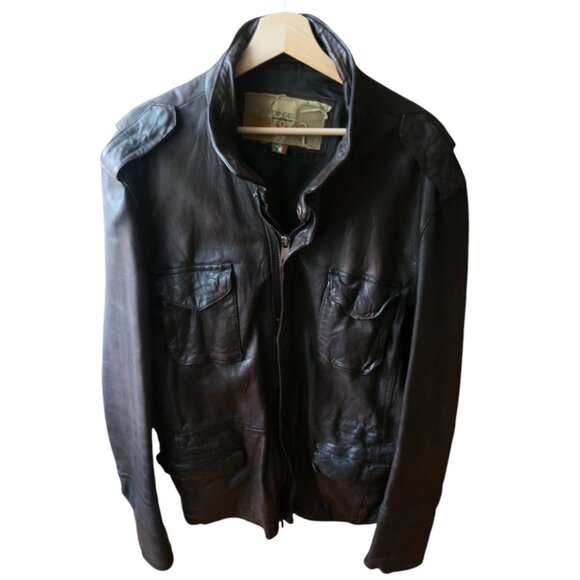Top Gun- Men’s chocolate brown leather jacket-Size XL-EUC